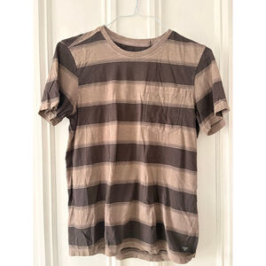 TOAD&CO Men's Brown Beige Striped Short Sleeve Tee S